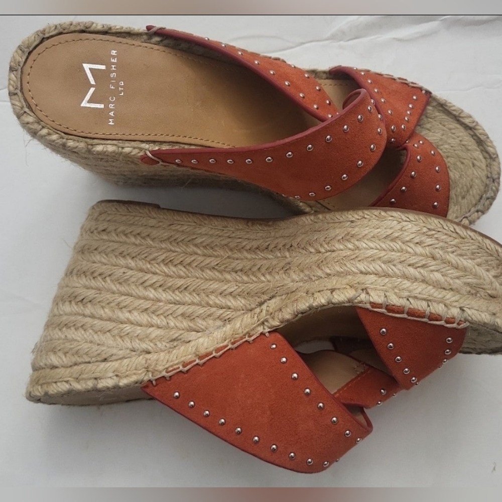 Marc Fisher women's sandals orange silver hardware espadrilles size 6 - Picture 7 of 8